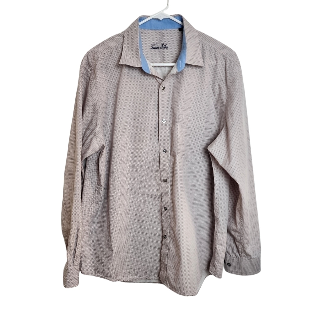 Tasso Elba Cream & Brown Pointed Collar Button Down Men's Shirt Size XL